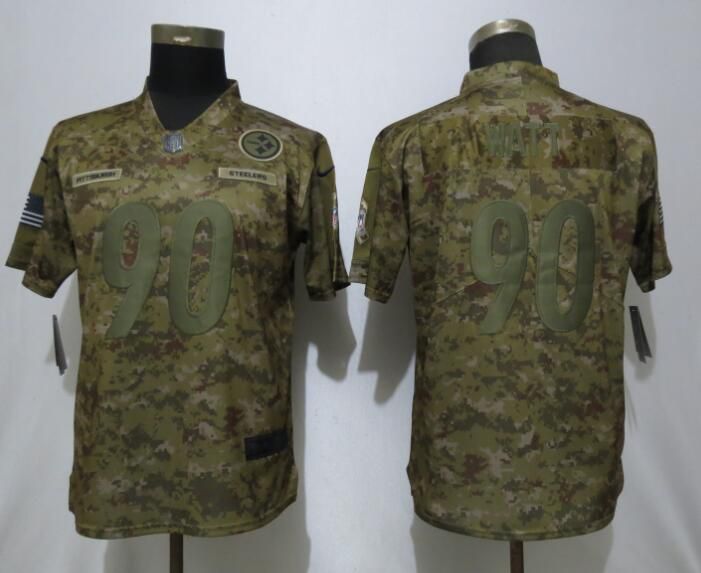 Women Pittsburgh Steelers #90 Watt Nike Camo Salute to Service Limited NFL Jerseys->women nfl jersey->Women Jersey